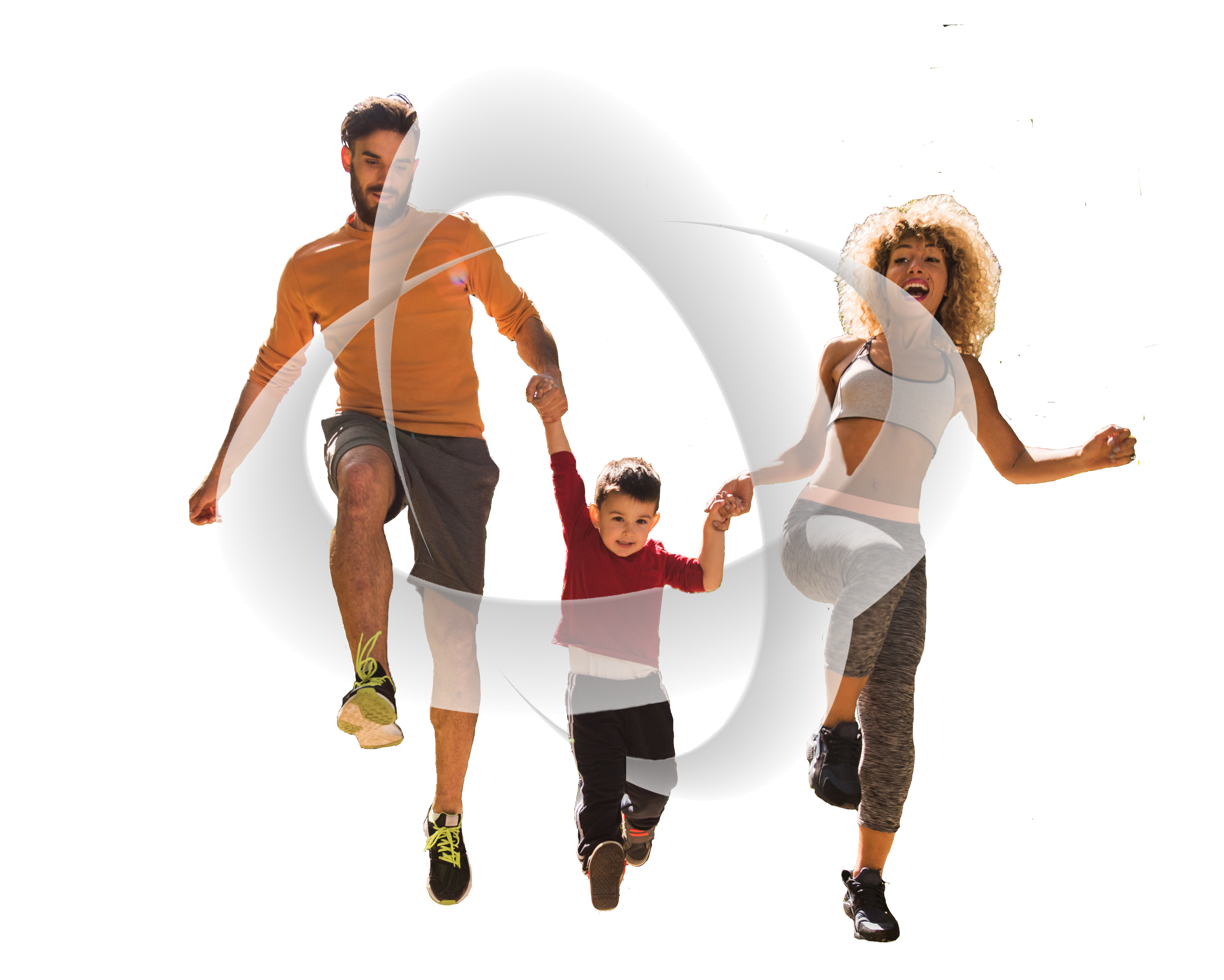 A family skipping together